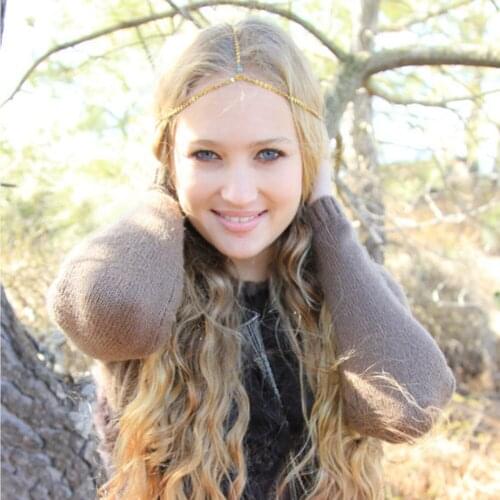 Retro Simple Style Acrylic Pendant Copper Chain Headband Hair Accessories Beaded Headband Ladies Fashion Hair Chain