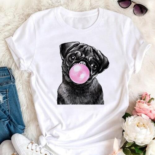 Women Cartoon Round Collar Watercolor Trend Style Summer Short Sleeve Sweet Fashion Print White Clothes Top Tee Tshirts T-Shirt