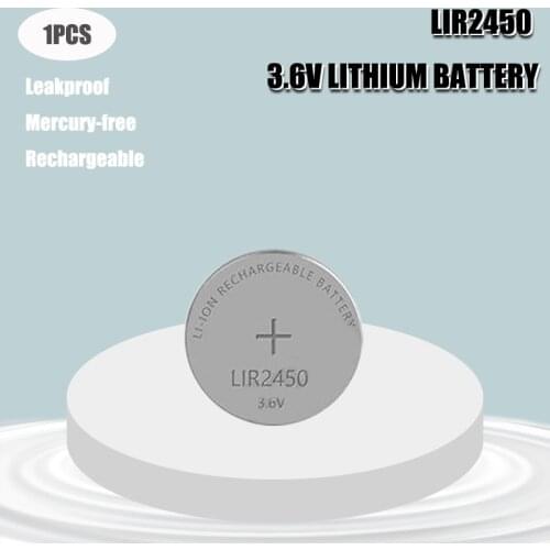 1pcs 3.6V LIR2450 120mAh Rechargeable Batteries 500 Times Lithium Coin Cell Button Battery Replaced CR2450 LM2450