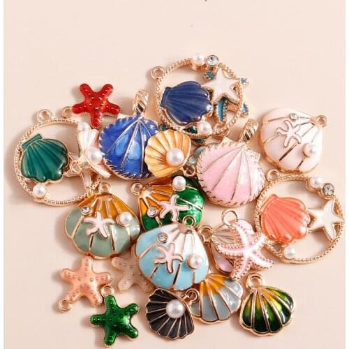 10pcs/lot Cute Marine life Charms for Jewelry Making Enamel Starfish Shell Pearl Charms Pendants Fit Necklaces Earrings Keychain