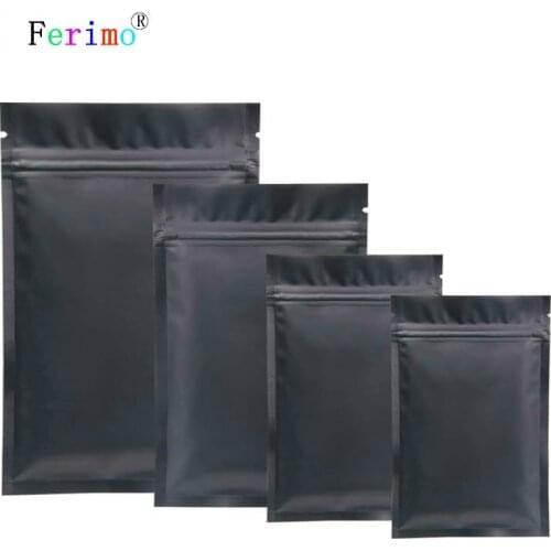 100pcs Ferimo Metallic Mylar ziplock bag flat bottom Black Aluminum foil small zip lock plastic storage bags wholesale