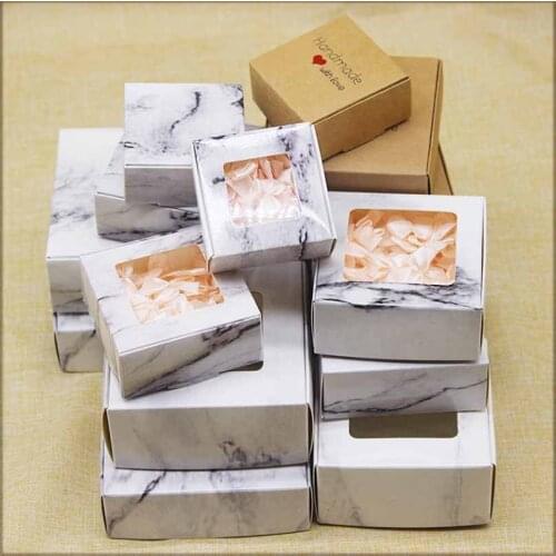 20pcs DIY HANDMADE Mutli size paper soap boxes with window Marbling style gifts cake Package For Wedding home party suppiles