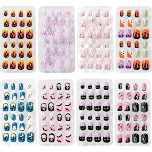 2020 Hot 24PCS Halloween Christmas Cartoon False Nails Tips Children Kids Girls Press On Full Cover Fake Nails Art Manicure Tips