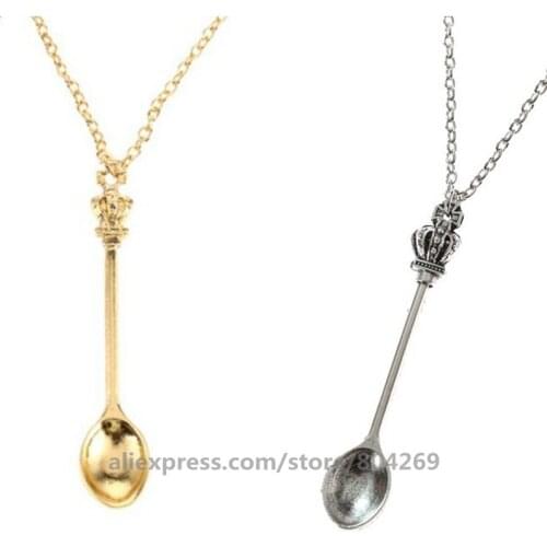 300pcs/lot Wholesale Crown Mini Teaspoon Classical Royal Alice Snuff Necklace Wholesale Female Spoon Necklace