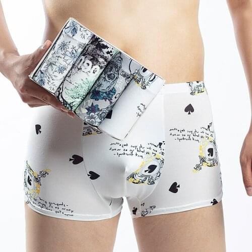 4PCS BOxer Shorts Underpants Man Fashionable Sika Deer Koi Asuka Crane Printing Comfortable Boxer Soft Breathable Underwear