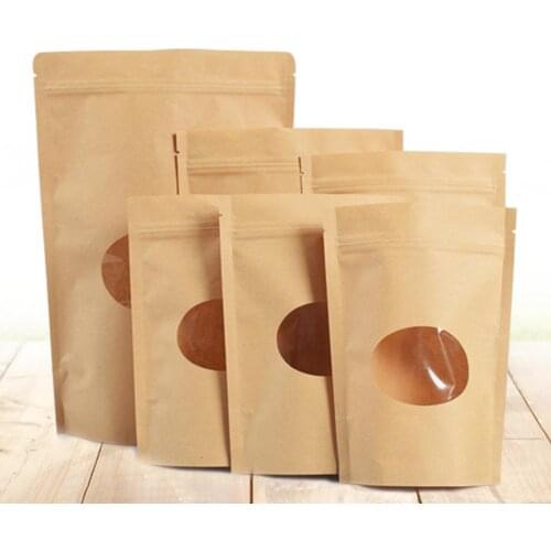 50 Pcs Kraft Paper Bag Nuts Zip Lock Sealable Kraft Paper Packing Party Wedding Candies Food Cookie Packaging Bags Pouch