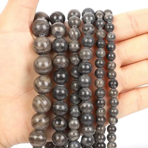 Natural Stone Beads Black Ink Pattern Natural Stone Loose Beads for Jewelry Making Needlework DIY Bracelet Strand 4-12 MM