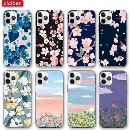 Flower Painting Case For iPhone 12 11 Pro Max Cover for iPhone X XR XS MAX 7 8 6 6S Plus 5S SE 2020 Soft Silicon TPU Phone Funda