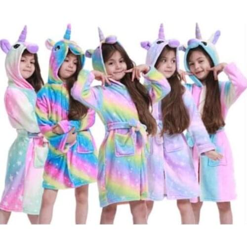 Kids Sleepwear Unicorn Hooded Children Bathrobes Baby Rainbow Bath Robe Animal For Boys Girls Pyjamas Nightgown 3-11Y