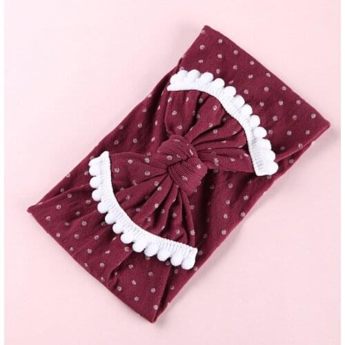Baby Big Bow Headband Wide Nylon Bow Headbands With Pompom Trim Kids Girls Knot Bows Headwrap Infant Newbron Nylon Head Band