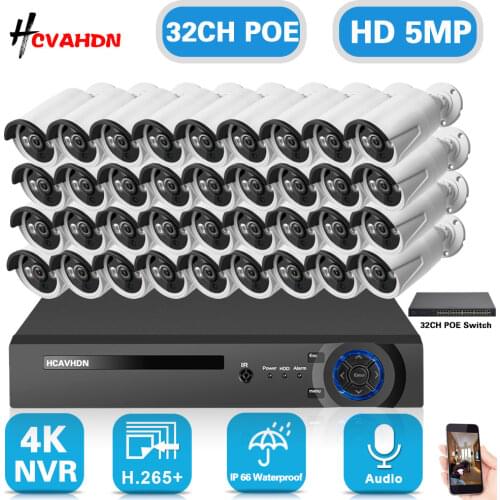 H.265 32CH 5MP POE CCTV Security Camera System Set 4K NVR Outdoor Waterproof Bullet IP Video Surveillance Camera System kit 24CH