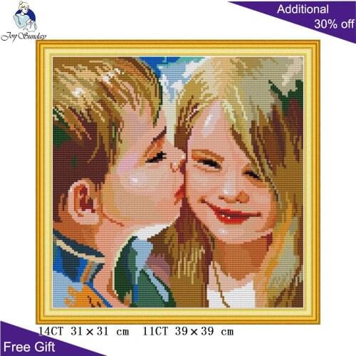 Joy Sunday Kiss Embroidery Home Decor RA248 14CT 11CT Counted and Stamped Innocence Boy And Girl Cross Stitch Kits