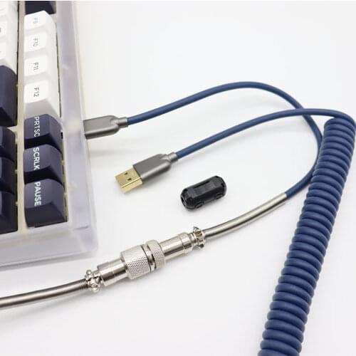 Space Cable Aviator USB C Port Coiled Cable Wire for Mechanical Keyboard GH60 USB Cable Data Line Type C USB Dark Blue Custom