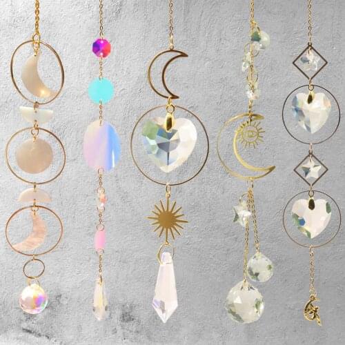 Moonlight Ring Hanging Wind Chime Rainbow Crystal Light Pendant Home Garden Car Ornament Decoration Glass Wind Chime Pendant