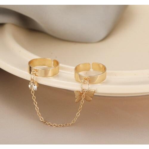 Punk Hip-Hop Butterfly Ring Hand Silver Color Plated Retro Finger Chain Adjustable Rings Jewelry Gift for Unisex Ring Party Ring