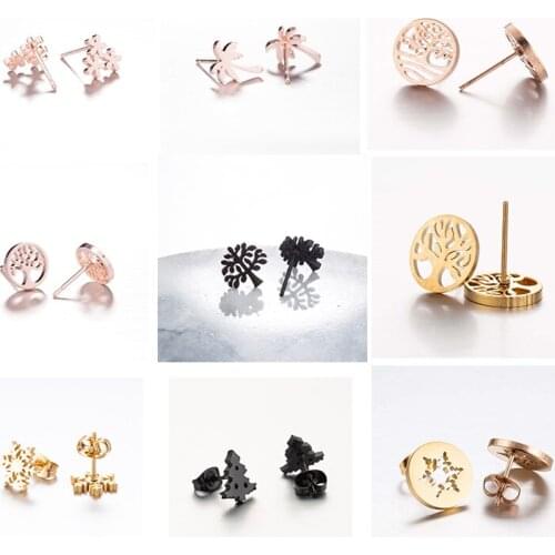 Beautiful Small Rose Flower Snowflake Coconut Tree Stud Earring For Women Girl Cartoon Animal Plant Earrings Birthday Jewelry