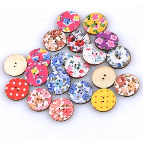 50pcs Mixed fabric Flower Round Wood Sewing buttons 2 Holes Knopen Handmade Scrapbooking Crafts Accessories 20mm MT0870