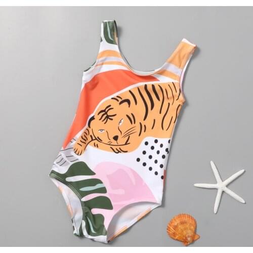 Childrens one body swimming suit girl baby 1-3 years old children hot spring holiday cartoon tiger Swimsuit NEW Beach