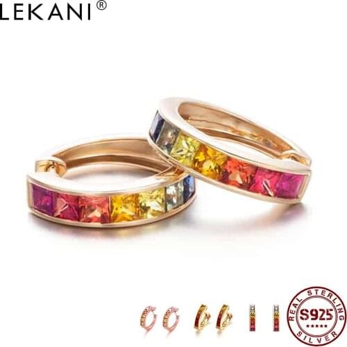 LEKANI 925 Sterling Silver Clip Earrings For Women Inlay Row Zircon Rainbow Series Type Earring Elegent Life Trendy Fine Jewelry