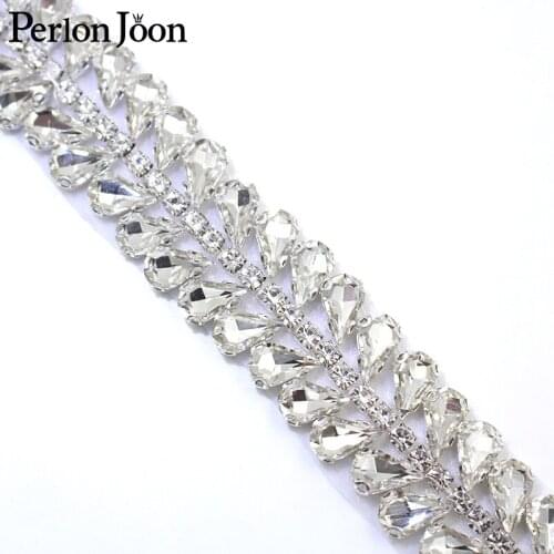 Handmade rhinestone trim band Hot Fix Sew on bridal accessories the Sash drop Crystal Applique for Wedding Dress belt WH047