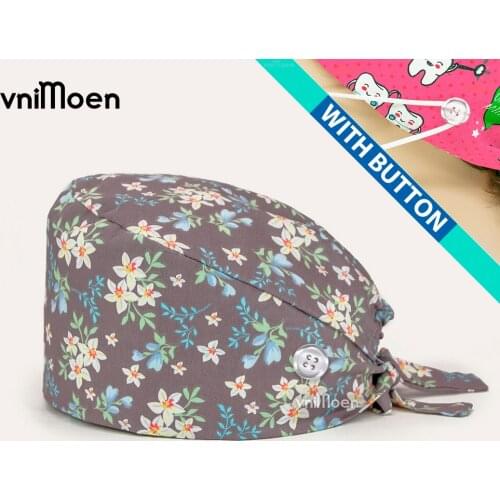 Nurse medical hat cotton cartoon print hat adjustable woman work cap beauty salon nursing male surgical hat wholesale scrub caps