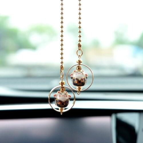 Cute Lucky Cat Charm Car Pendant Automobiles Rearview Mirror Suspension Decoration Accessories Hanging Pendant Gifts