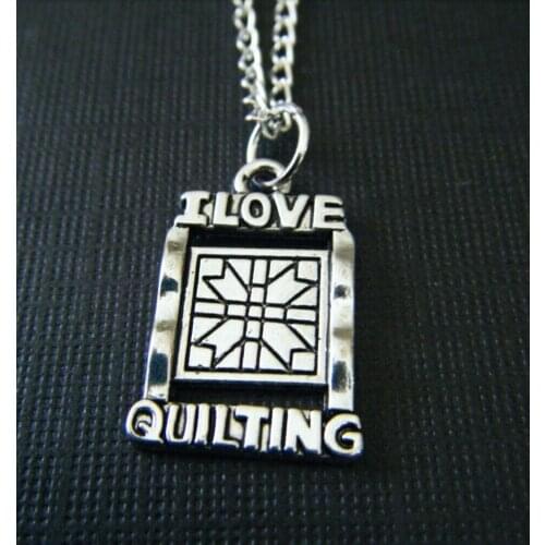 Fashion Tibetan Silver "I Love Quilting" Charms Statement Collar Choker Long Chain Necklace&Pendants DIY For Woman&Men Gift X5