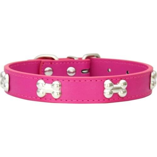 Fashion Red Purple Black Green Leather Dog Collar Bone Shaped Accessories Collar for Dogs Small Pet Dog Supplies