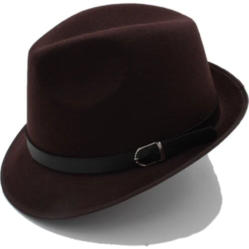 Mens Chapeu Feminino Hat for Dad Gentleman Winter Autumn Wool Church Felt Fedora Homburg Jazz Hat Size 57cm