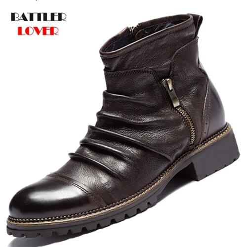 Mens Boots Men Chelsea Boots Ankle Boots Genuine Leather High-top Martin Boots Outdoor Walking Shoes Wear Resistant Casual Shoes