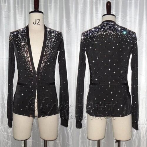 2020 Latin Dance Tops Adult Rhinestone Shirt Deed V-Collar Male Stage Dance Costumes Standard Competition Mens latin Tops BL2007
