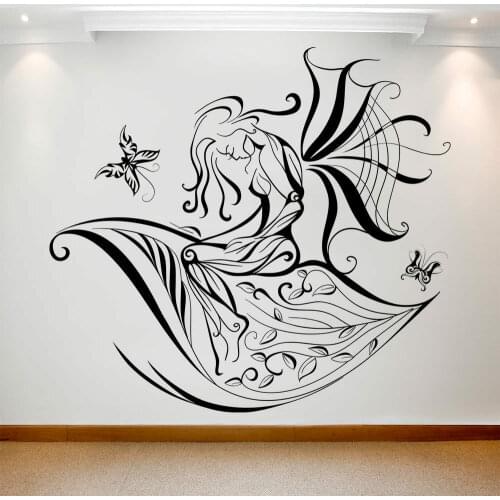 Butterfly Girl Wall Decal Leaf Wings Abstract Art Vinyl Window Stickers Woman Bedroom Beauty Salon Interior Decor Wallpaper E880