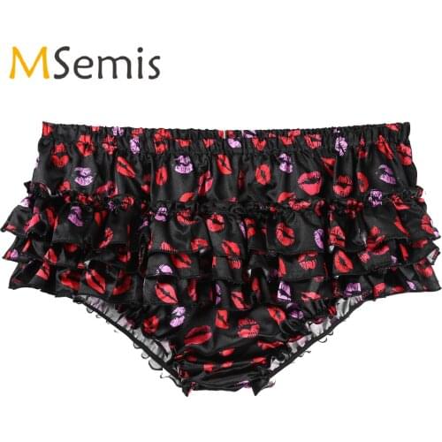 Lingerie Mens Sissy Crossdresser Underwear Soft Shiny Satin Ruffled Bloomer Tiered Skirted Panties Erotic Gay Male Sissy Costume