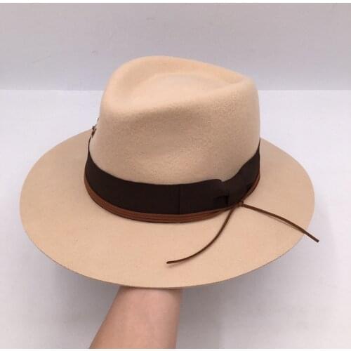 New winter fashion camel wool hat for men and women British ' Cap embroidery wide-brim felt fedora