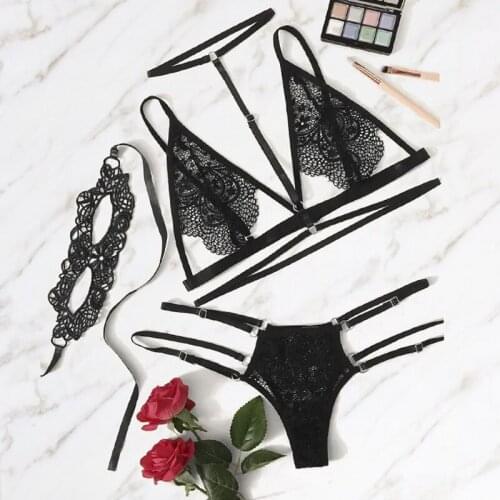 Sailor loving new plus size women Transparent three-point hot bra panty set SL00280