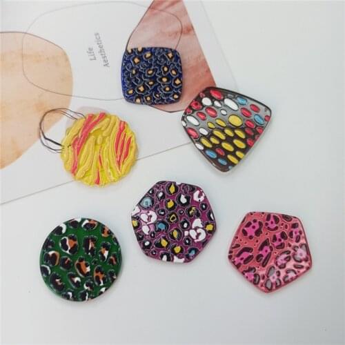 Wholesale 40pcs/lot color Leopard pattern print geometry rounds/square/Polygon shape acrylic beads diy jewelry accessory