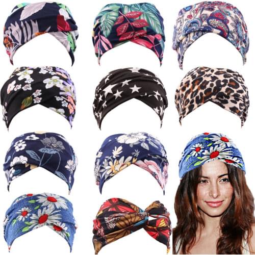 Boho Bandeau Headbands Wide Knot Hair Scarf Floral Printed Hair Band Elastic Turban Thick Head Wrap Hair Accessories for Women