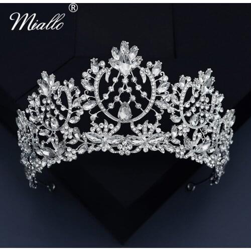 Miallo Crystal Crown Headband Bridal Wedding Hair Jewelry Rhinestone Hair Accessories for Women Silver Color Tiaras and Crowns