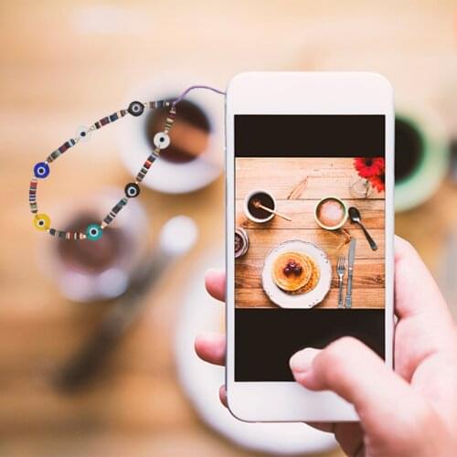 Evil Eye Beaded Phone Lanyard Chains Wrist Strap Rainbow Color Anti-Lost Phone String Wallets U Disk Decoration for Women Girls