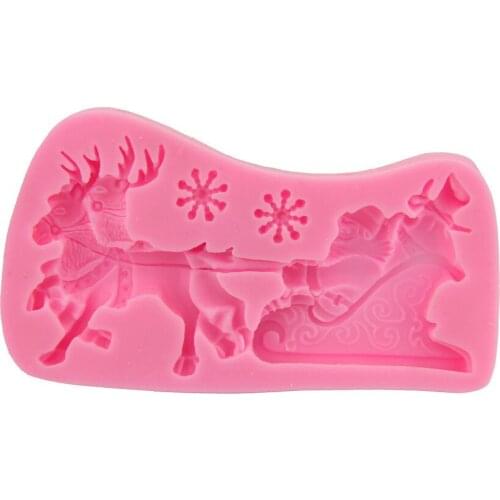 Christmas Santa Sleighs Liquid Silicone Handmade Fandont Cake Chocolate Decorative Baking Tool Gypsum Drop Soap Mold Decoration