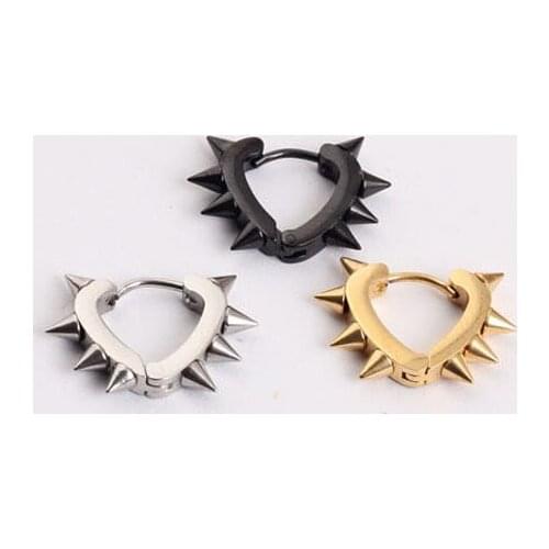 1 pair = 2 pieces Steel black gold fashion jewelry Men Women Stainless Steel Hoop Spike Rivet Heart ear stud Earrings Punk Cool