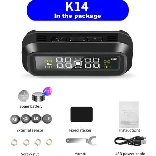 TPMS Solar Tire Pressure Monitoring System 0-58 Psi 0-3.8 Bar TMPS Car Tyre Pressure Monitor Internal External Sensor