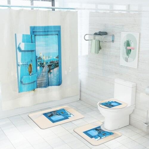 Nordic Style Modern Home Decor Bath Mats Set with Shower Curtain and Hoods Non Slip Toilet Seat Cover Mat Bathroom Mat Set