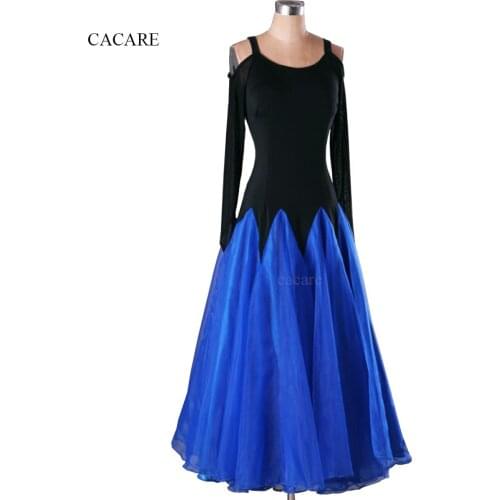 Standard Ballroom Waltz Dress Dance Competition Dresses Customize Dancing Wear Costume Latin D0414 Mesh Sleeve Big Sheer Hem