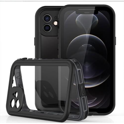 For iPhone 12 Pro Max 12 Mini Waterproof Mobile Phone Case Four-corner Drop-proof Diving Shell High Quality TPU Protective Cover