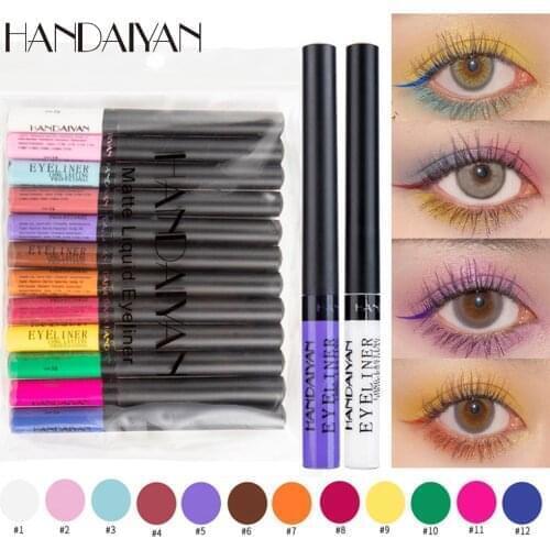 12 Colors/kit Handaiyan Waterproof Matte Colorful Eyeliner Pencil Long Lasting Makeup Liquid Eye Liner Green Eyes Cosmetics Pen