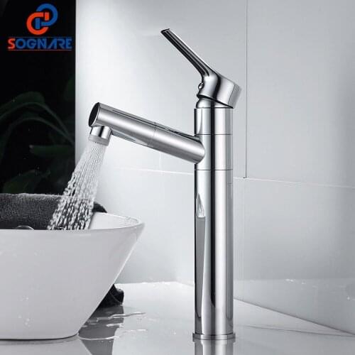 SOGNARE Pull Out Bathroom Basin Sink Faucet Single Handle Cold And Hot Water Mixer Tap Solid Brass Basin Mixer Torneira Banheiro