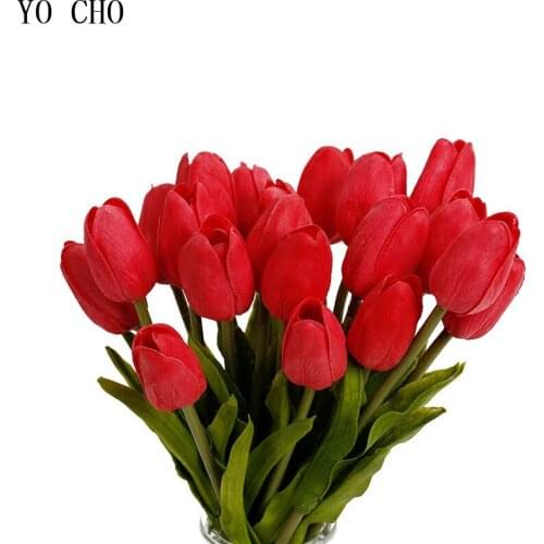 YO CHO 10Pcs Free Shipping Artificiales Mini Tulips PU Real Touch Flowers For Wedding Home Decoration DIY Fake Flower Plant
