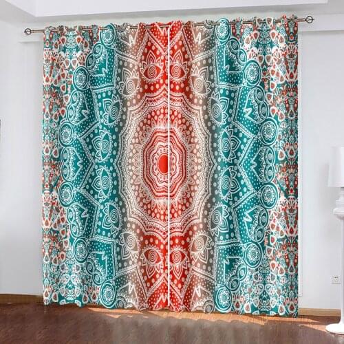 Home Decoration Grommet Curtain Living Room Bedroom Black Silk Cloth Curtains Shading 90% Multicolor Pattern Pattern Printing