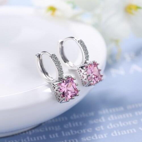 925 Sterling Silver Crystal Square Charm Studs Earrings For Women Girls Wedding Engagement Jewelry Accessories eh1164